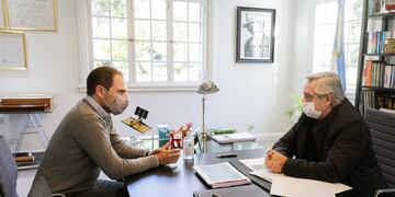 Apoyo. El jueves pasado, un día antes de oficializar su candidatura, Martín Gill fue recibido por el presidente Alberto Fernández, en Olivos.