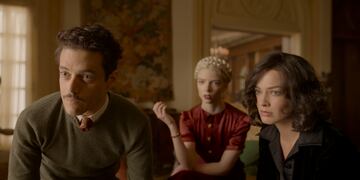 (L-R): Rami Malek, Anya Taylor-Joy, and Margot Robbie in 20th Century Studios' AMSTERDAM. Photo courtesy of 20th Century Studios. © 2022 20th Century Studios. All Rights Reserved.