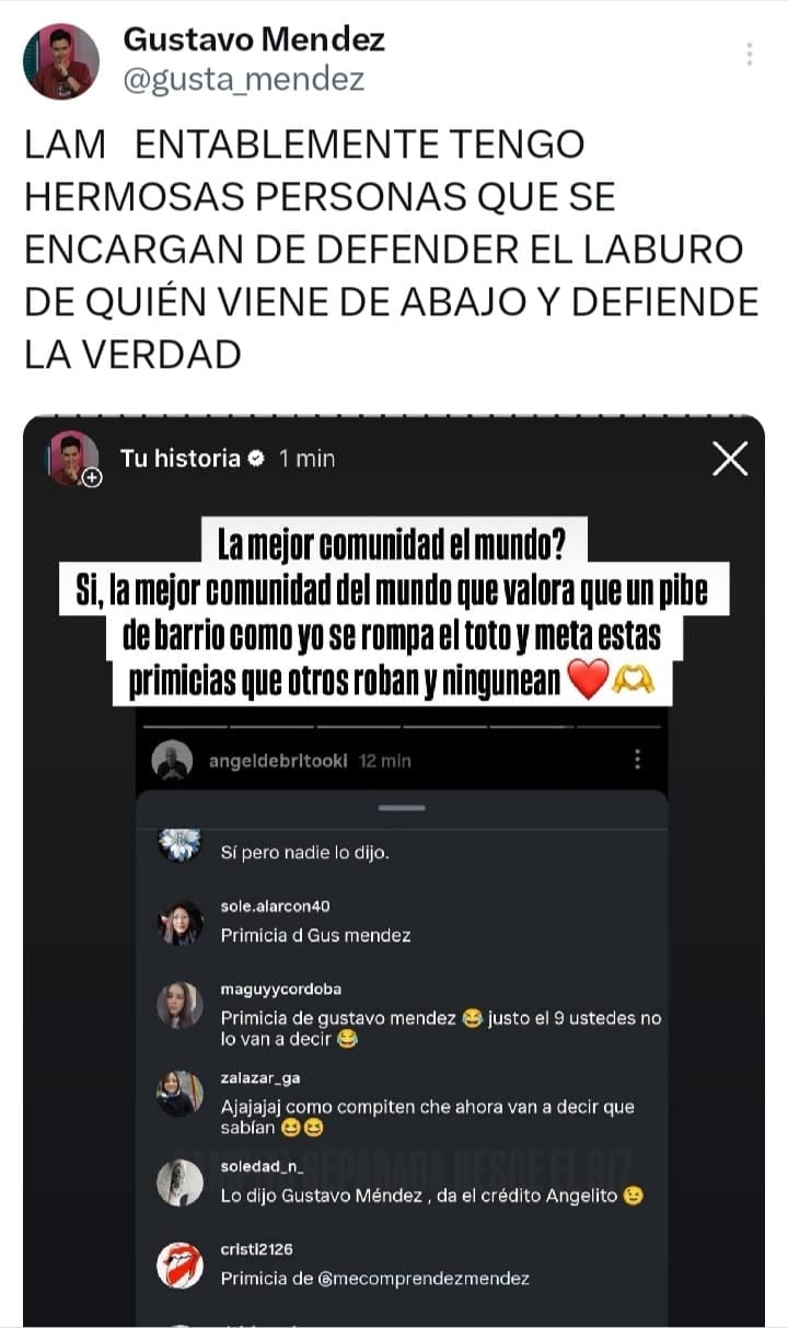 Gustavo Méndez apuntó contra Ángel de Brito en X.
