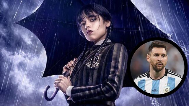 Jenna Ortega como Merlina y Lionel Messi.