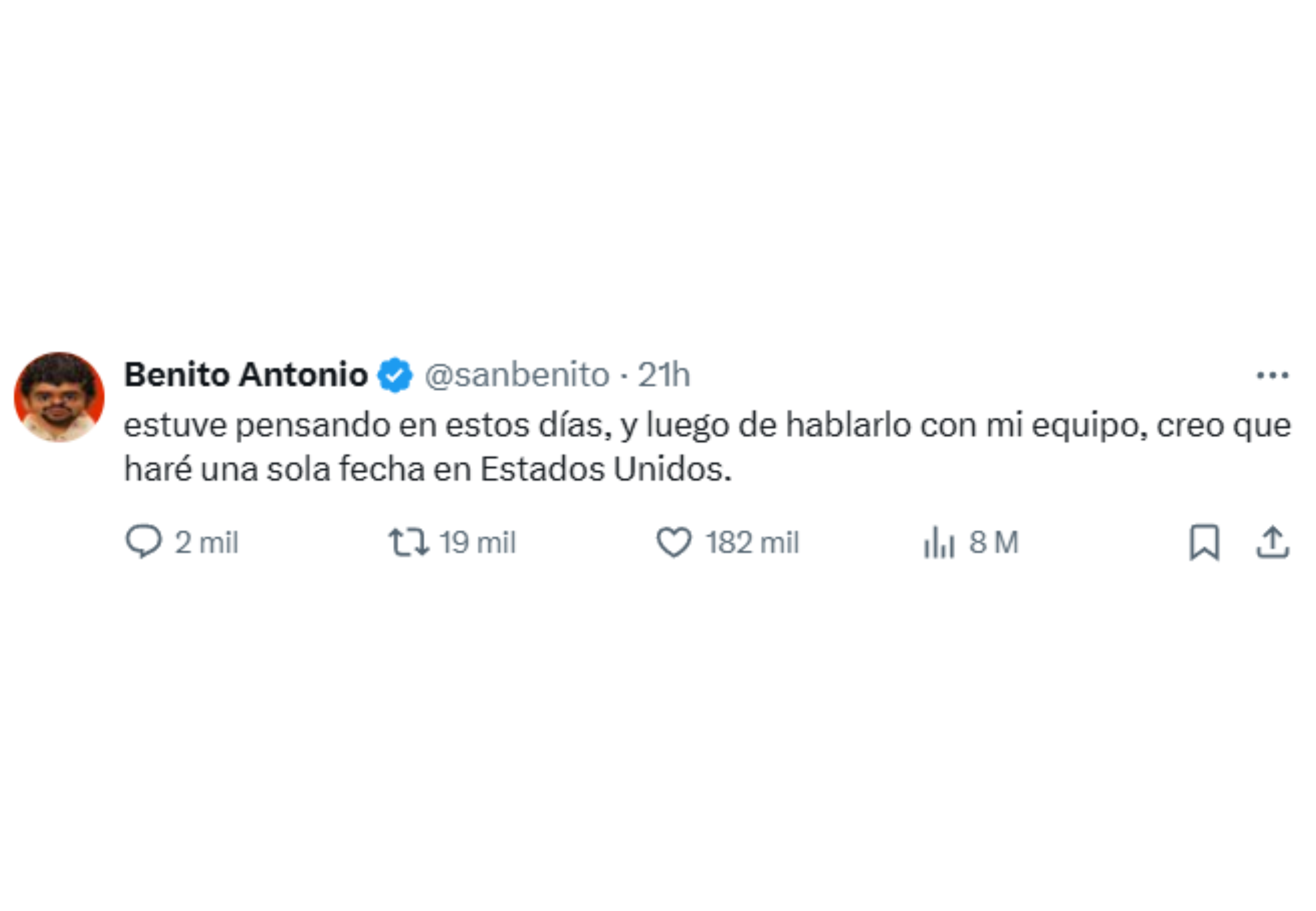 El tweet que lanzó Bad Bunny previo a anunciar su show.
