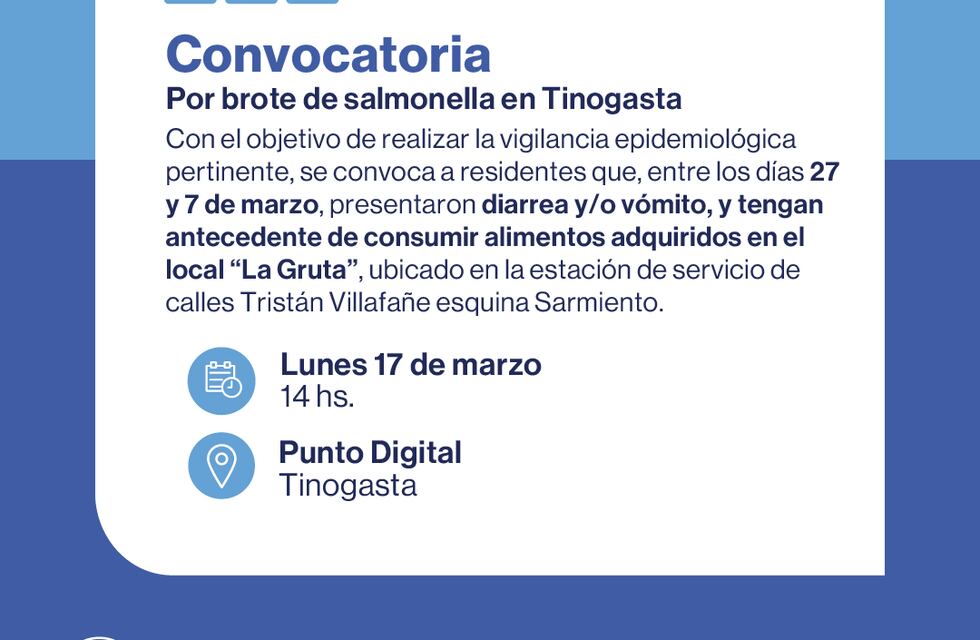Brote de salmonella en Tinogasta: Salud provincial convoca a afectados para su análisis