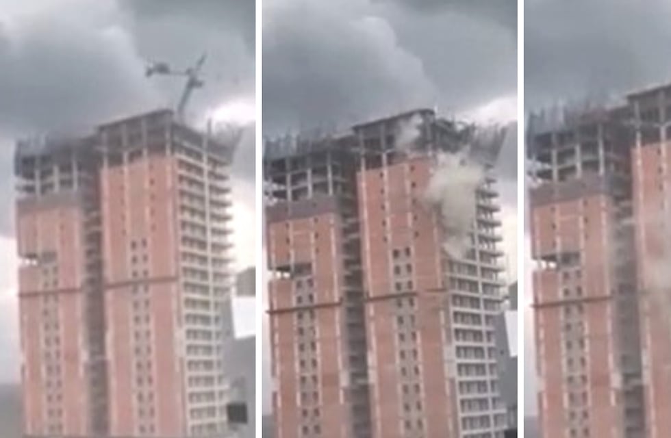 Debido a fuertes vientos en Corrientes, se cayó la grúa de un edificio y la secuencia quedó filmada