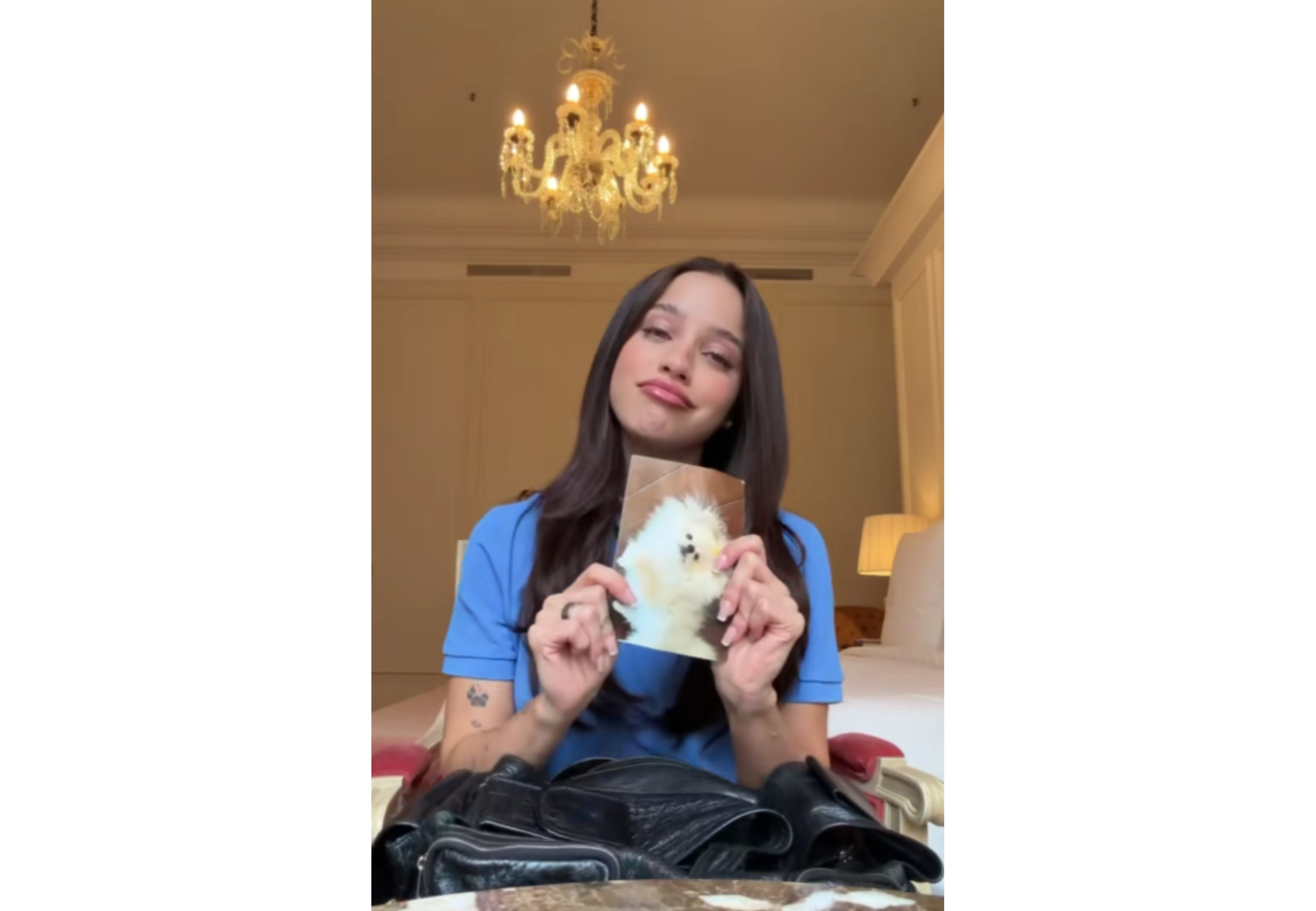 La cantante lleva una imagen de su perra Roma.