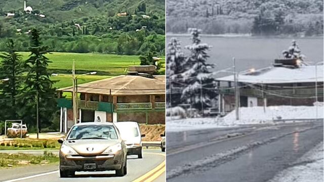 Dos espectaculares postales de un mismo rincón de Punilla, con poco más de seis meses de diferencia. (Foto: VíaCarlosPaz / Córdoba Interior Informa).