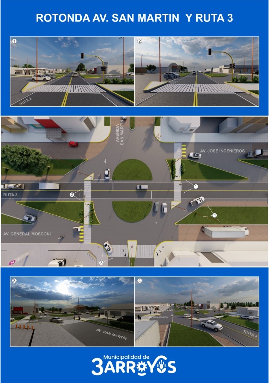 Nuevos proyectos de rotondas en Av. San Martín y Ruta 3, y en Av. Almafuerte y Ruta 228