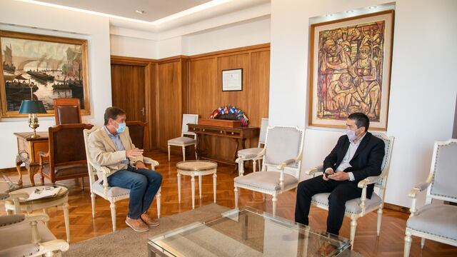El intendente Walther Marcolini analiza con el gobernador Rodolfo Suarez las mdidas a tomar en el departamento sureño.