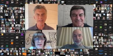 Macri, De Marchi, Bulrrich y Larreta, en el zoom de ayer.