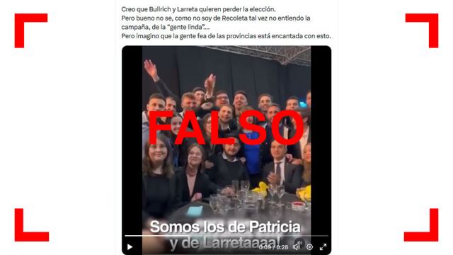 Es falso el video en el que seguidores de Patricia Bullrich cantan “somos los pitukitos de Recoleta”.