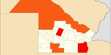 El mapa de departamentos afectados en Chaco.