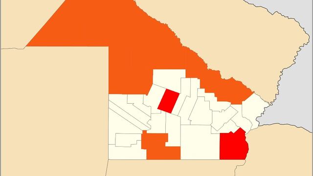 El mapa de departamentos afectados en Chaco.