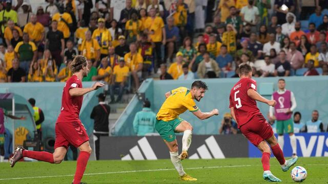 El australiano Mathew Leckie, autor del 1-0 para su seleccionado ante Dinamarca en el cierre del Grupo G del Mundial Qatar 2022. (AP)