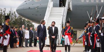 El canciller Santiago Cafiero recibió al presidente chileno, Gabriel Boric. (Cancillería Argentina)