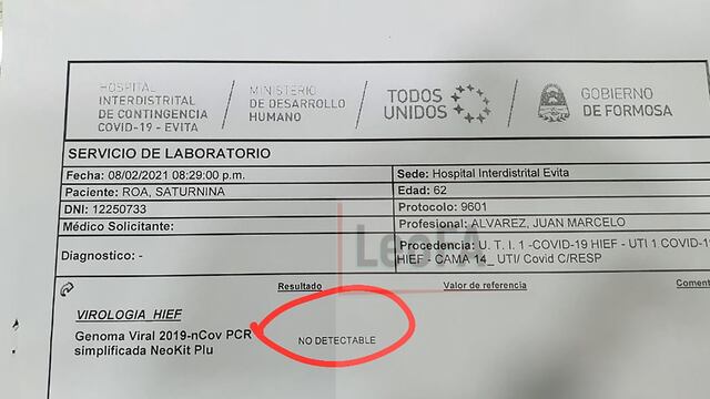 El PCR de Saturnina Roa claramente certifica que no tenía coronavirus dos días antes de su fallecimiento