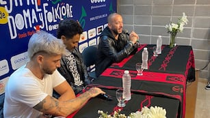 Los tres cantantes de La Konga en la conferencia de prensa previa a lo que iba a ser su show en Jesús María. (Prensa Festival)