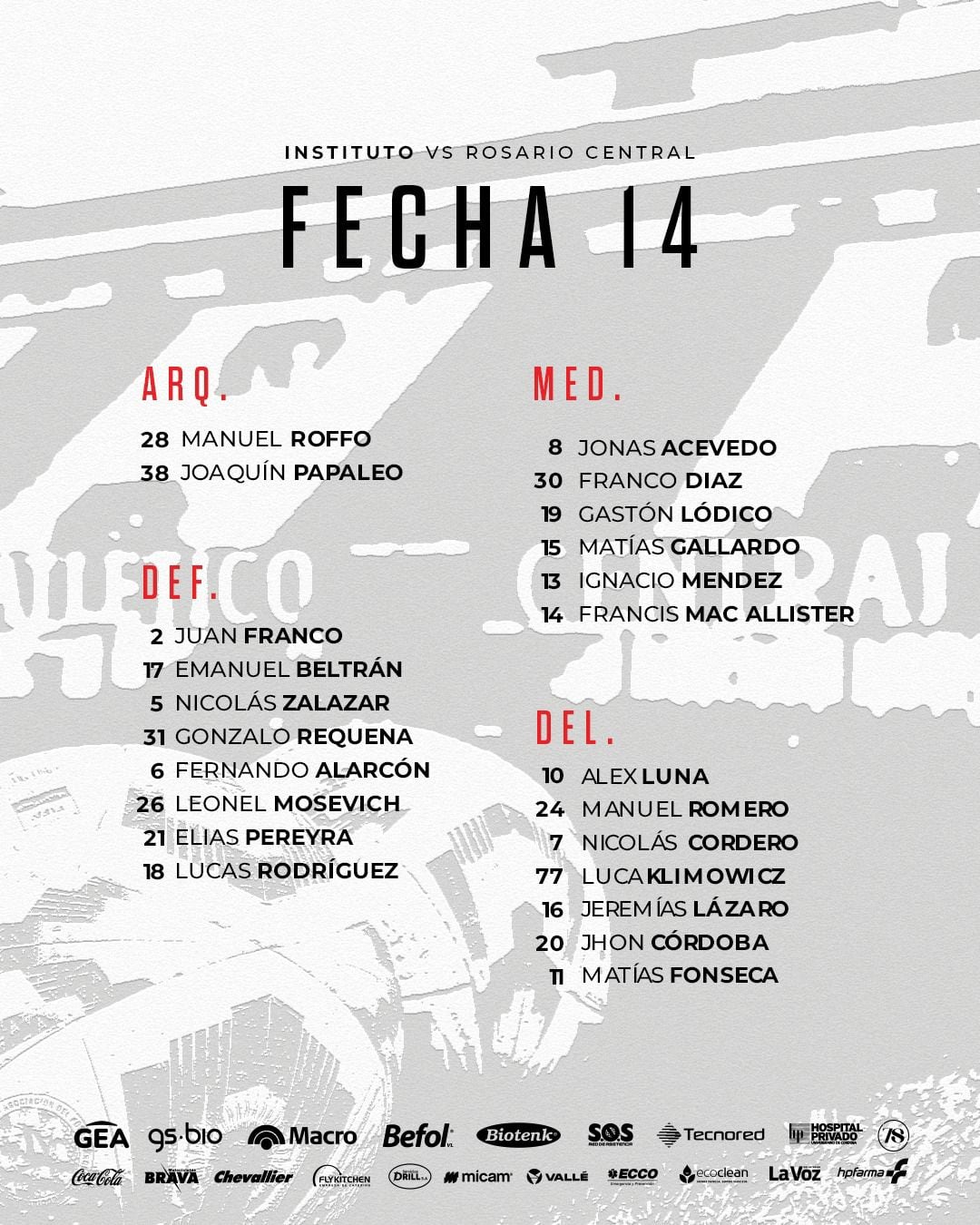 Los citados por Daniel Oldrá y su cuerpo técnico para recibir a Rosario Central.