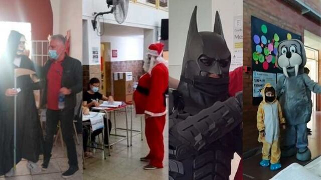 Los disfrazados de la jornada llamaron la atención de los votantes y autoridades, en este domingo electorial.