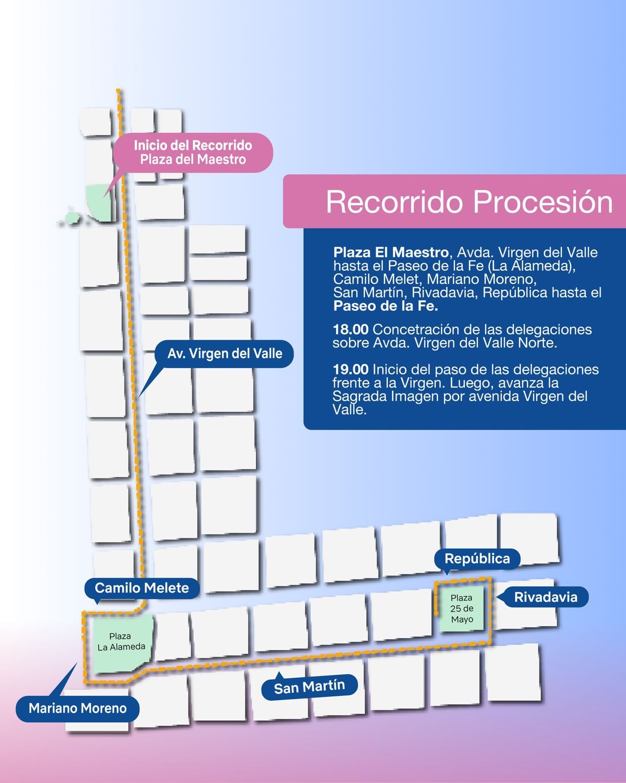 Se distribuyó un plano indicando el recorrido de la procesión: