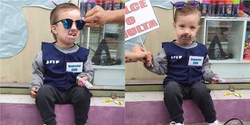 El pequeño Ciro se hizo viral por estar disfrazado como inspector de Afip.