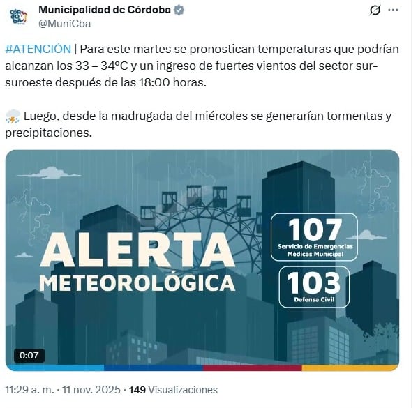 La Municipalidad de la ciudad extendió el aviso meteorológico del ente provincial.