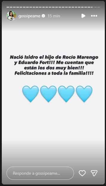 Nació el hijo de Rocío Marengo y Eduardo Fort