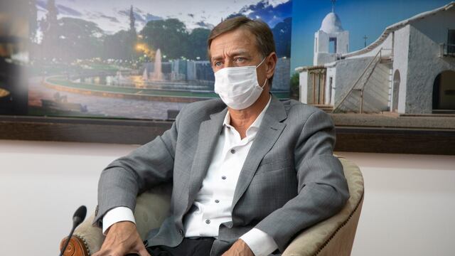 Rodolfo Suarez en videoconferencia con Nación.