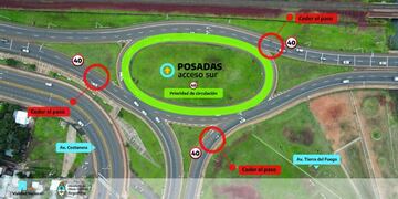 Realizarán cambios en la circulación de la rotonda Acceso Sur de Posadas.