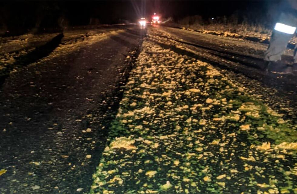 Insólito accidente: perdió el control del auto porque la ruta estaba “regada” de naranjas