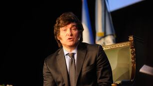 Javier Milei durante su exposición en La Rural. Foto: Federico Lopez Claro.