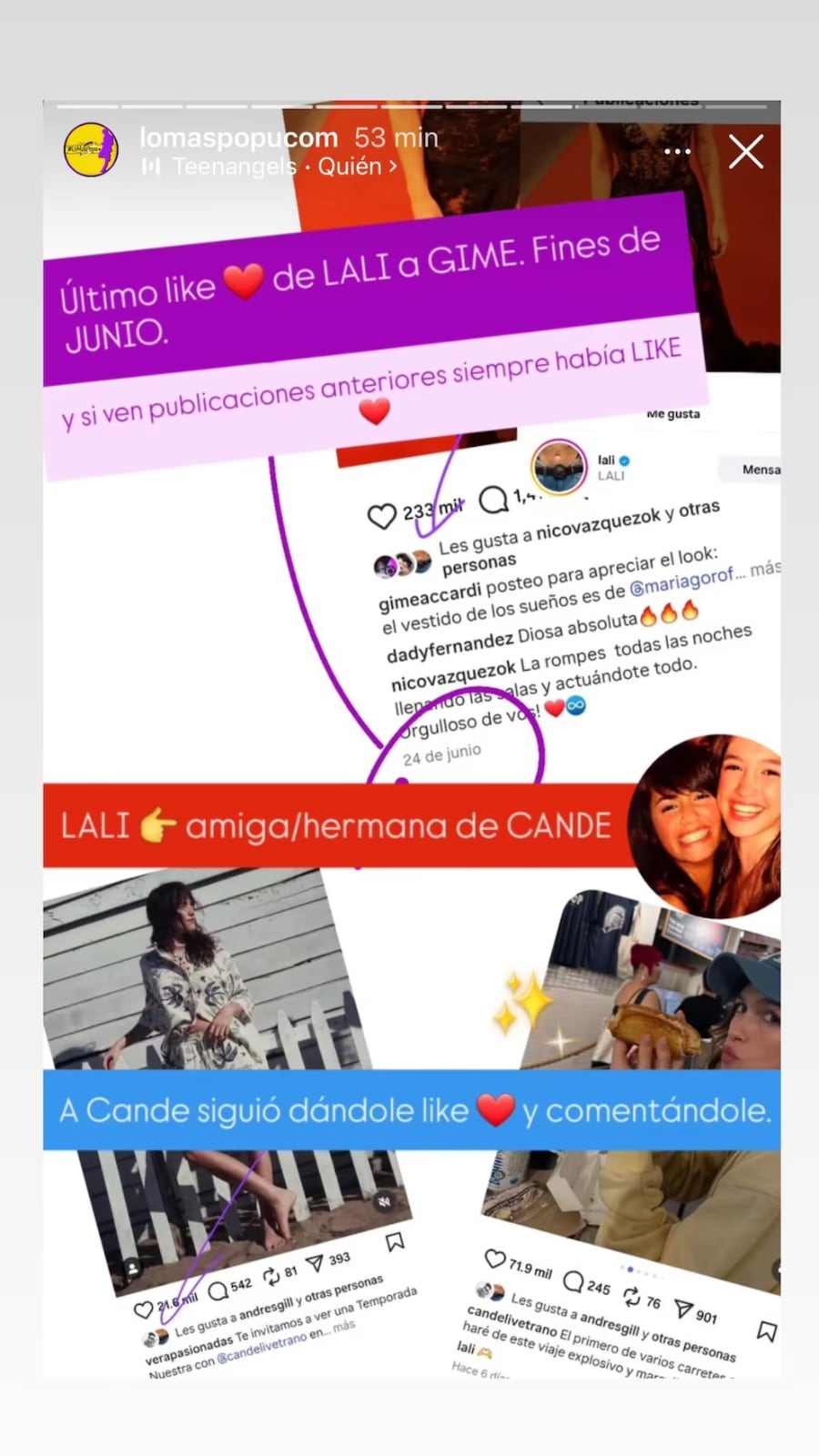 Lali dejó de darle like a Gimena en Instagram.
