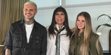 Mauro Icardi, Moria Casán y China Suárez, al cierre de la entrevista en "La Mañana con Moria". (El Trece)