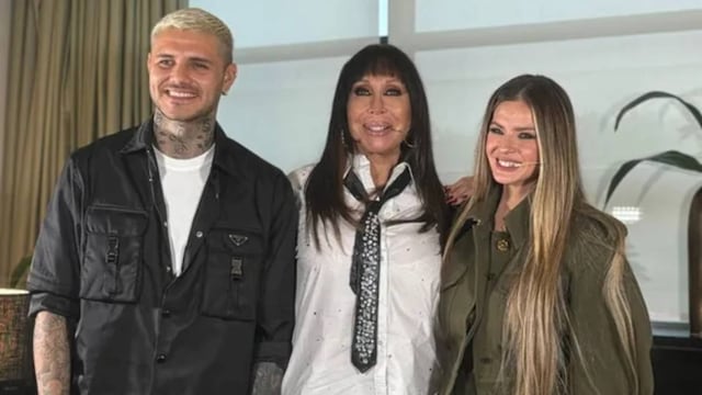 Mauro Icardi, Moria Casán y China Suárez, al cierre de la entrevista en "La Mañana con Moria". (El Trece)