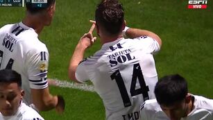 Tomás Molina, ex-Talleres, marcó el 1-0 a favor de Central Córdoba ante Belgrano y celebró con la "T"  (Captura de pantalla).