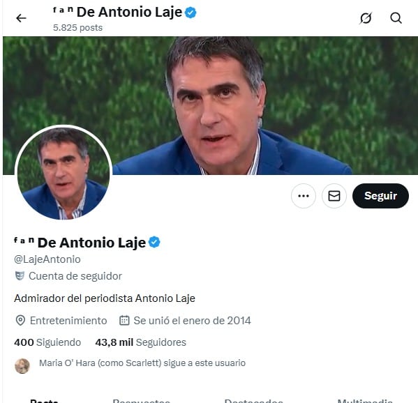 Supuesta cuenta fan del periodista Antonio Laje.