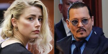 Amber Heard y Johnny Depp en diferentes etapas del juicio. (AP)