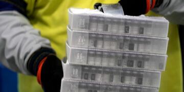 Cajas de la vacuna Pfizer-BioNTech contra el coronavirus. (AP/Morry Gash, Pool)