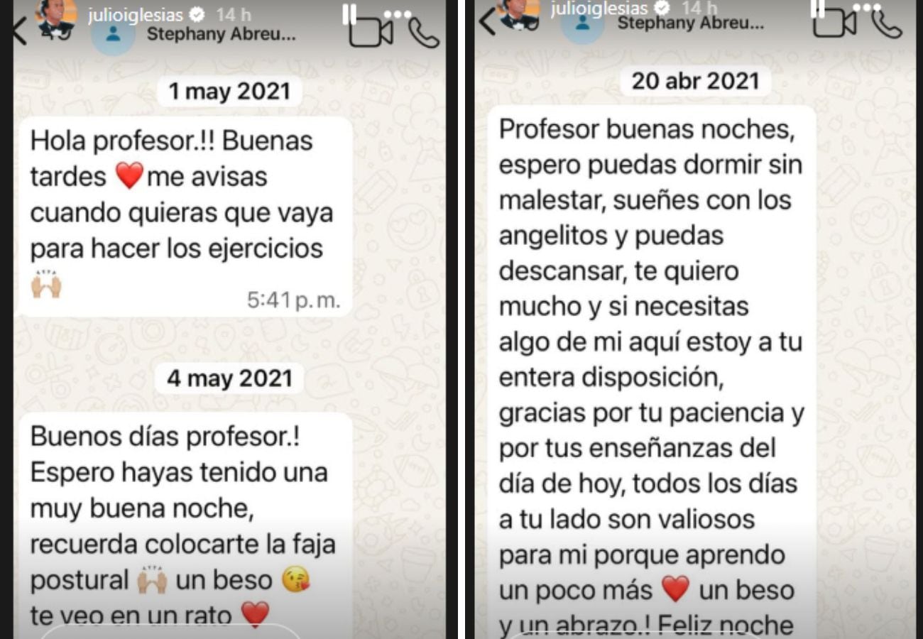 Los chats que mostró Julio Iglesias contra sus exempleadas que lo denunciaron