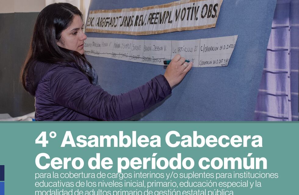Se realizará la 4° Asamblea Cabecera Cero para nivel Inicial, Primaria, Educación Especial y la modalidad de Adultos Primario