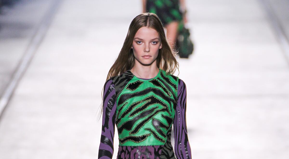 MILAN, ITALY - SEPTEMBER 25: A model walks the runway during the Versace fashion show as part of Milan Fashion Week Spring/Summer 2016 on September 25, 2015 in Milan, Italy.