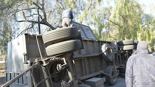 Volcó un camión con 800 bolsas de harina en el Parque y la gente se llevó todo (Orlando Pelichotti / Los Andes)