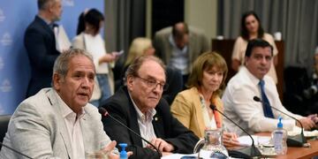 Los diputados Sergio Palazzo, Carlos Heller, Alicia Aparicio y Marcelo Casaretto, autoridades de las comisiones de Presupuesto y Finanzas. Foto: HCDN.