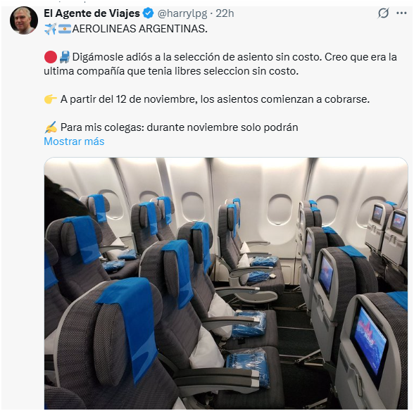 Aerolíneas Argentinas cobrará por elegir asiento en sus vuelos