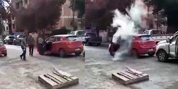 Dos automovilistas discutieron en Bariloche y uno le abrió un matafuegos en la cara al otro.