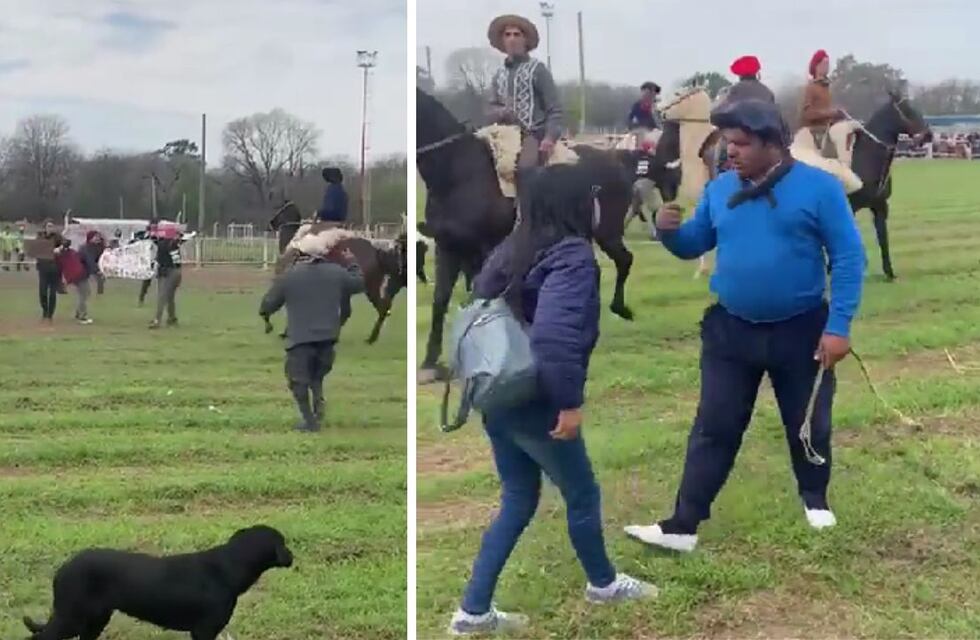 El video del momento en que gauchos corrieron a rebencazos a proteccionistas durante una jineteada