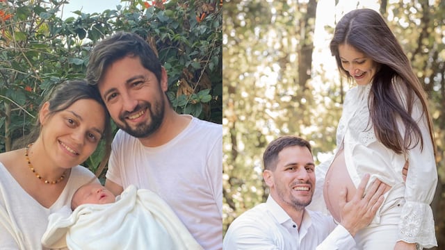 Juan Senn y su esposa Karen Rocca junto a Vicente; mientras que esta fue la última foto publicada por el intendente de las mellizas María Paz y Alfonsina Viotti en la panza de su mamá, Mariel Mattig