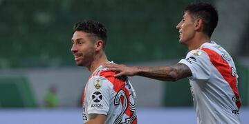 Gonzalo Montiel celebra su gol pero luego se lo iban a anular.  (Foto: REUTERS / Nelson Almeida)