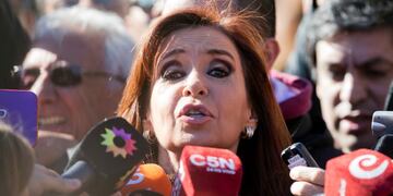 FILE - In this July 9, 2016 file photo, Argentina's former President Cristina Fernandez speaks to the media outside federal court in Buenos Aires, Argentina. On Tuesday, April 4, 2017, a Federal judge charged Fernandez and her two children as alleged leaders of an illicit association amd of money laundering. (AP Photo/Victor R. Caivano, File) ciudad de buenos aires cristina fernandez de kirchner ex presidenta de la nacion conferencia de prensa frente a tribunales de comodoro py