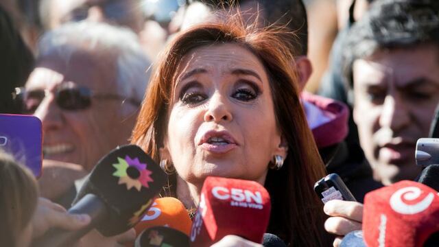 FILE - In this July 9, 2016 file photo, Argentina's former President Cristina Fernandez speaks to the media outside federal court in Buenos Aires, Argentina. On Tuesday, April 4, 2017, a Federal judge charged Fernandez and her two children as alleged leaders of an illicit association amd of money laundering. (AP Photo/Victor R. Caivano, File) ciudad de buenos aires cristina fernandez de kirchner ex presidenta de la nacion conferencia de prensa frente a tribunales de comodoro py