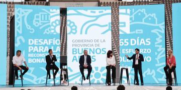 Un acto en La Plata fue la excusa para reunir a los principales cuadros del Frente de Todos. (Foto: Prensa CFK)