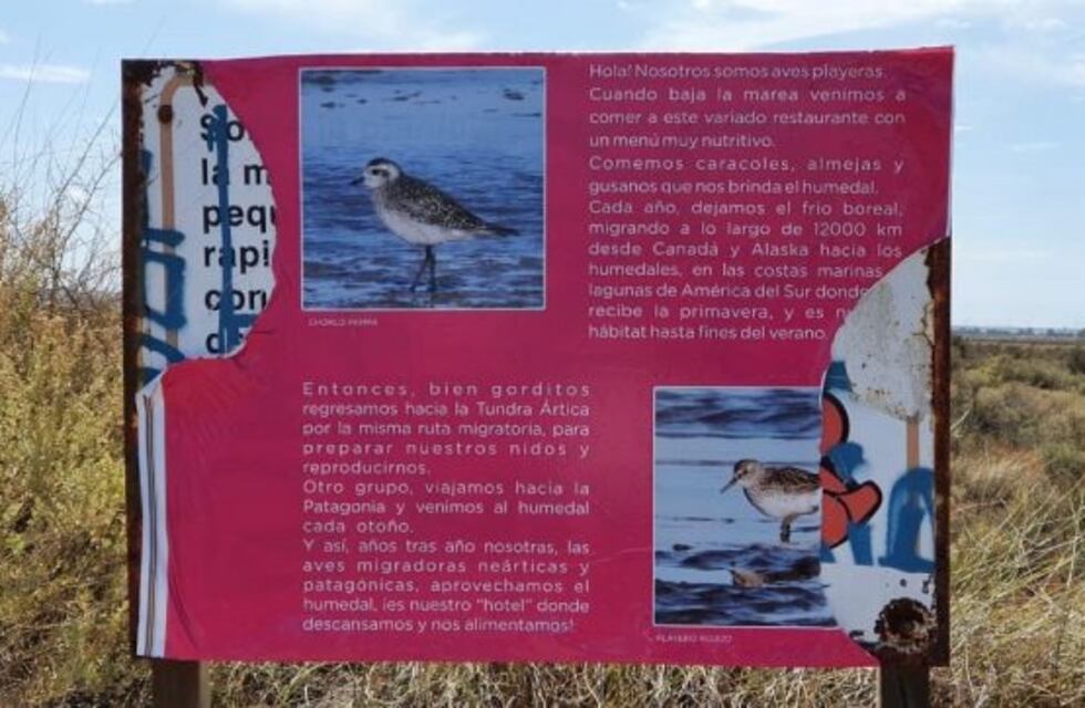 ¡Indignante! Rompieron la nueva cartelería  del humedal en Villa del Mar